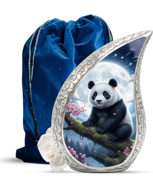 Moonlit Panda Personalized Cremation Urn – Teardrop Style Aluminum Memorial Urn, 10 Inch