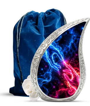 Cosmic Connection Cremation Urn for Ashes, Celestial Hands Adult Memorial Urn