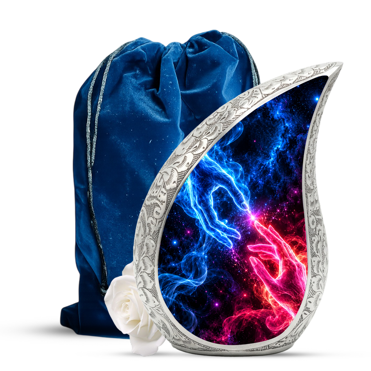 Cosmic Connection Cremation Urn for Ashes, Celestial Hands Adult Memorial Urn
