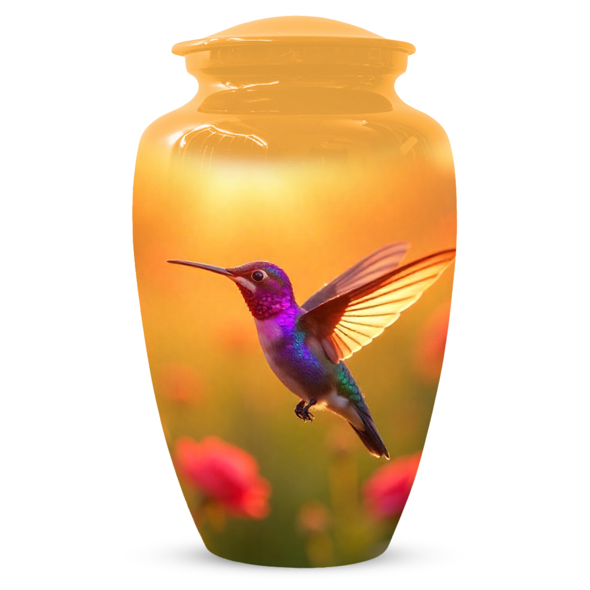 Golden Hummingbird Sunset Adult Urn for Human Ashes | Elegant Adult Cremation Urn