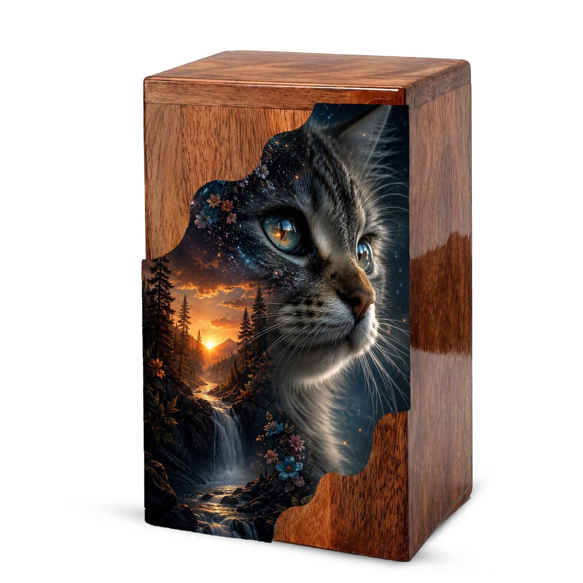 Personalized Cat Urn, Custom Pet Urn for Cat, Wooden Cremation Urn