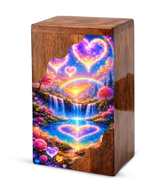 Heart Heaven Wooden Cremation Urn – Rainbow Waterfall Memorial Urn