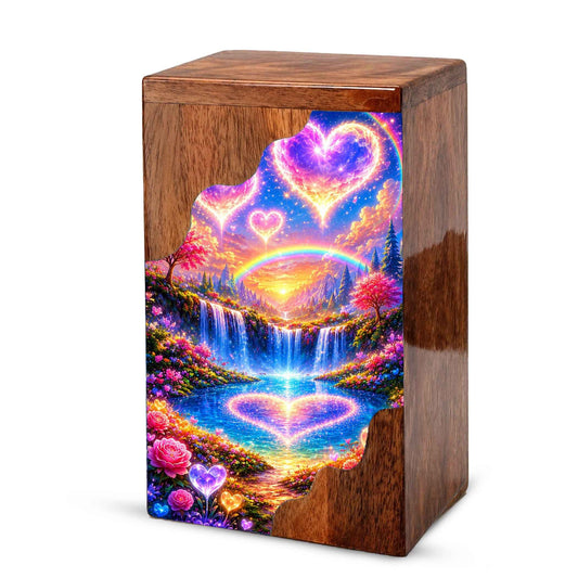 Heart Heaven Wooden Cremation Urn – Rainbow Waterfall Memorial Urn