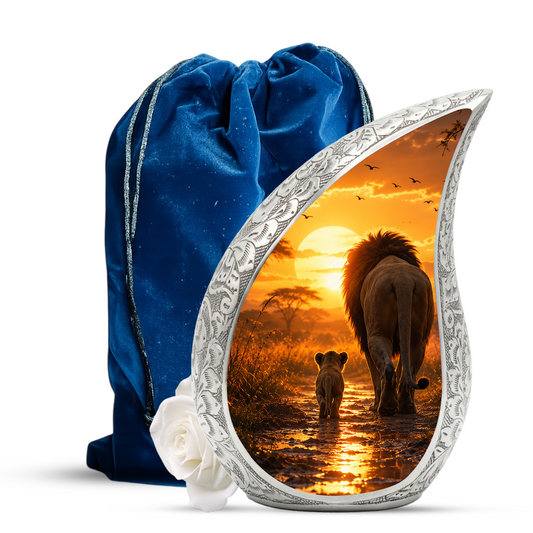 Lion Sunset Adult Urn for Ashes | Premium Adult Cremation Urn for Human Ashes Memorial