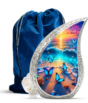 Butterfly Beach Urn for Human Ashes | Ocean Sunset Adult Cremation Urn | Beautiful Memorial Urn