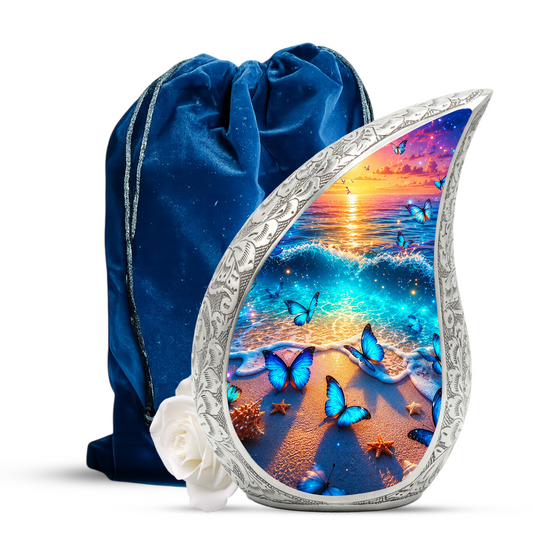 Butterfly Beach Urn for Human Ashes | Ocean Sunset Adult Cremation Urn | Beautiful Memorial Urn