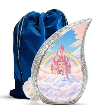 Rainbow Castle Unicorn Memorial Urn | Child Keepsake Urn | Baby Memorial Urn for Ashes