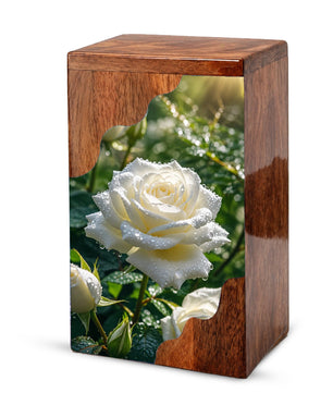 White Rose Wooden Cremation Urn – Wooden Urn for Human Ashes