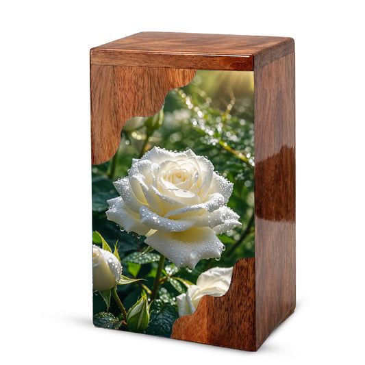 White Rose Wooden Cremation Urn – Wooden Urn for Human Ashes