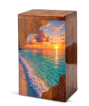 Sunset Beach Wooden Cremation Urn – Personalized Memorial Urn for Human Ashes |