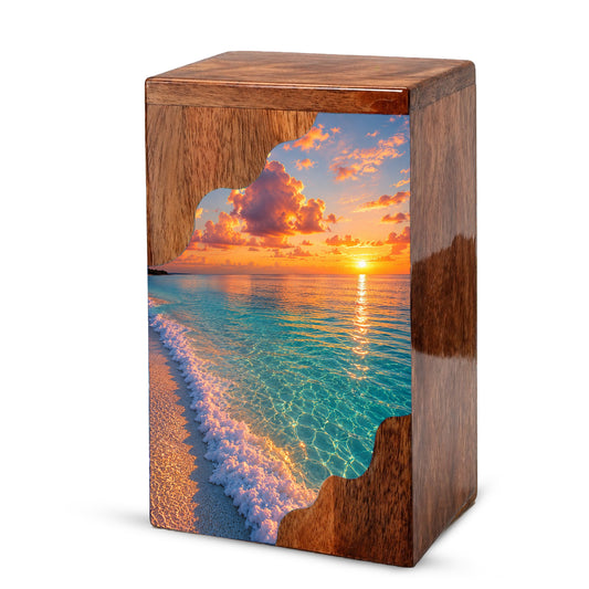Sunset Beach Wooden Cremation Urn – Personalized Memorial Urn for Human Ashes |