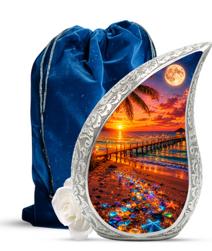 Moonlit Beach Memorial Urn for Mom – Personalized Cremation Funeral Urn for Human Ashes | Keepsake Urn for Women