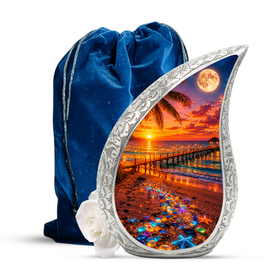 Moonlit Beach Memorial Urn for Mom – Personalized Cremation Funeral Urn for Human Ashes | Keepsake Urn for Women