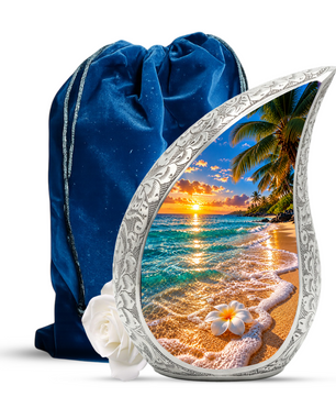 Beach Cremation Urn for Ashes, Tropical Ocean Memorial Urn, Sunset Beach Adult Urn, Personalized Coastal Cremation Urn