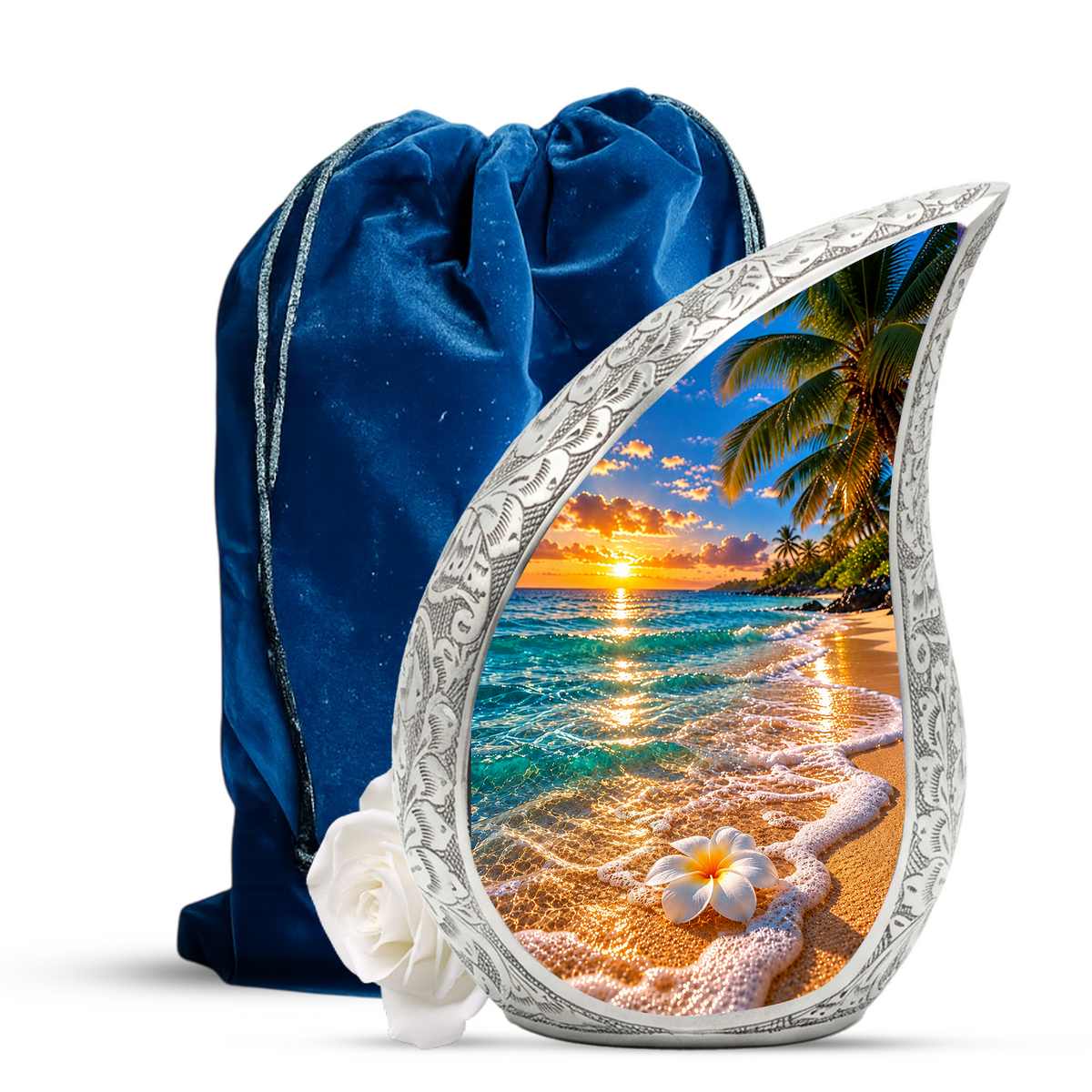Beach Cremation Urn for Ashes, Tropical Ocean Memorial Urn, Sunset Beach Adult Urn, Personalized Coastal Cremation Urn