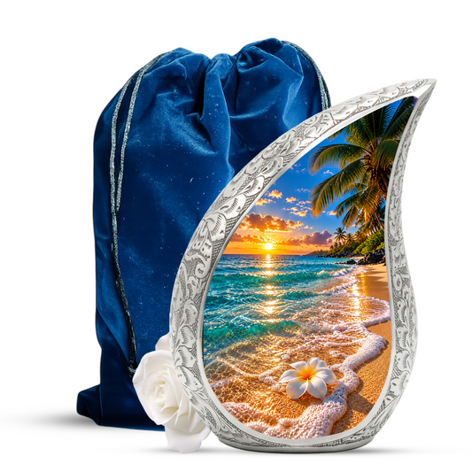 Beach Cremation Urn for Ashes, Tropical Ocean Memorial Urn, Sunset Beach Adult Urn, Personalized Coastal Cremation Urn
