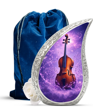 Personalized Violin Cremation Urn – Custom Music Memorial Urn for Ashes, Teardrop Aluminum Adult Urn, 10 Inch