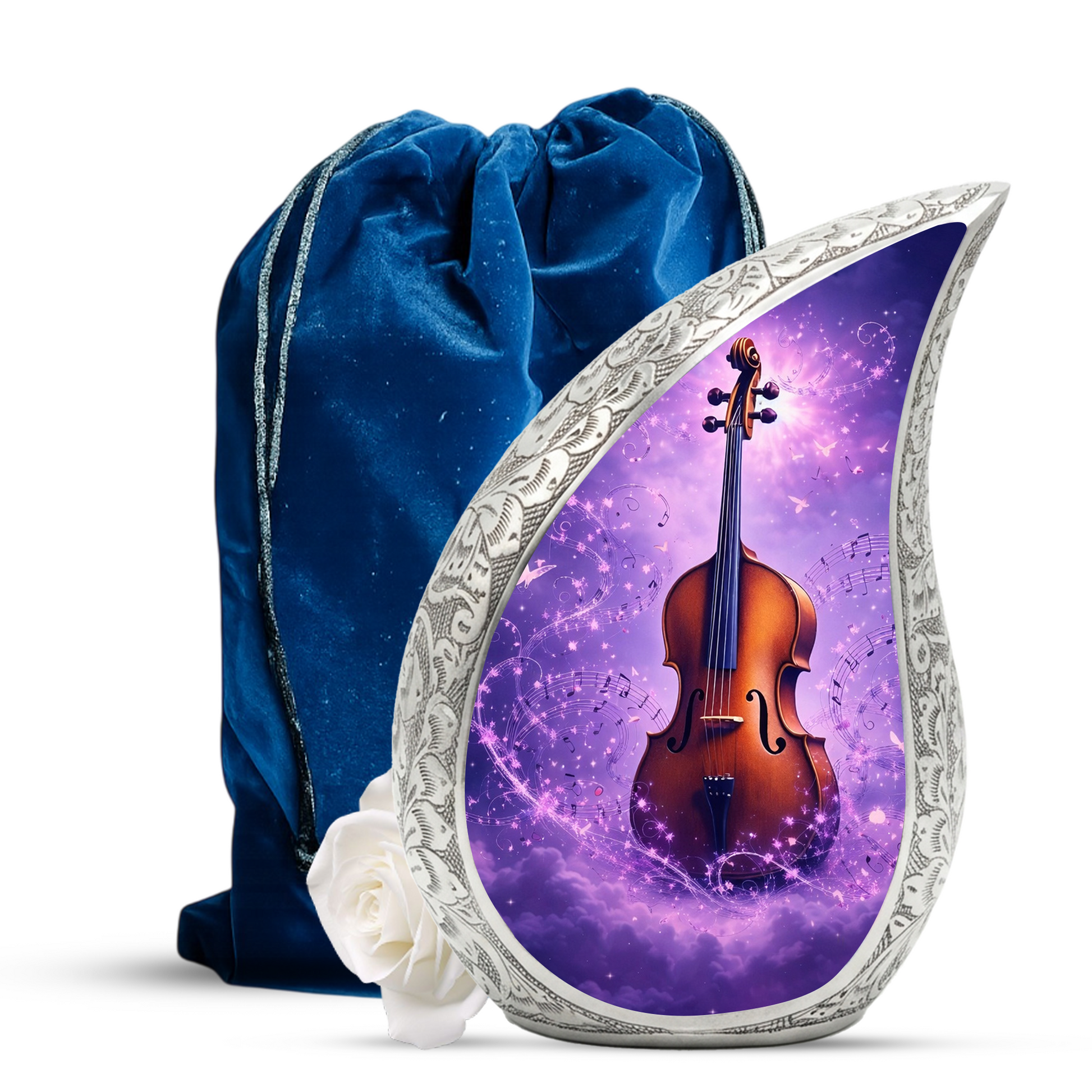 Personalized Violin Cremation Urn – Custom Music Memorial Urn for Ashes, Teardrop Aluminum Adult Urn, 10 Inch