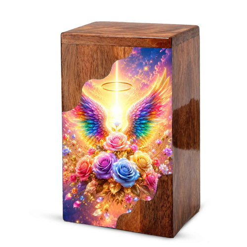 Angel Wings Wooden Cremation Urn for Mom | Personalized Wooden Urn for Human Ashes