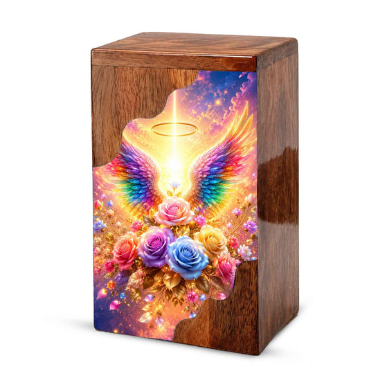Angel Wings Wooden Cremation Urn for Mom | Personalized Wooden Urn for Human Ashes