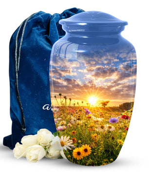 Wildflower Sunset Urn for Mom | Beautiful Cremation Large Urn for Women  | Floral Funeral Keepsake for Ashes