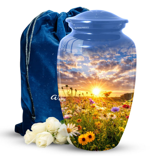 Wildflower Sunset Urn for Mom | Beautiful Cremation Large Urn for Women  | Floral Funeral Keepsake for Ashes