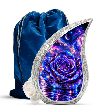 Galaxy Rose Cremation Urn for Mom - Purple Cosmic Rose Memorial Keepsake Urn
