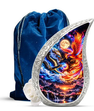 Dragon and Phoenix Cremation Urn for Ashes, Mythical Bird Adult Memorial Urn