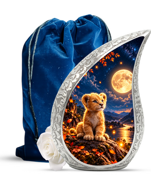 Kitten Urn for Ashes, Cat Cremation Urn with Moonlit Artwork for human Ashes