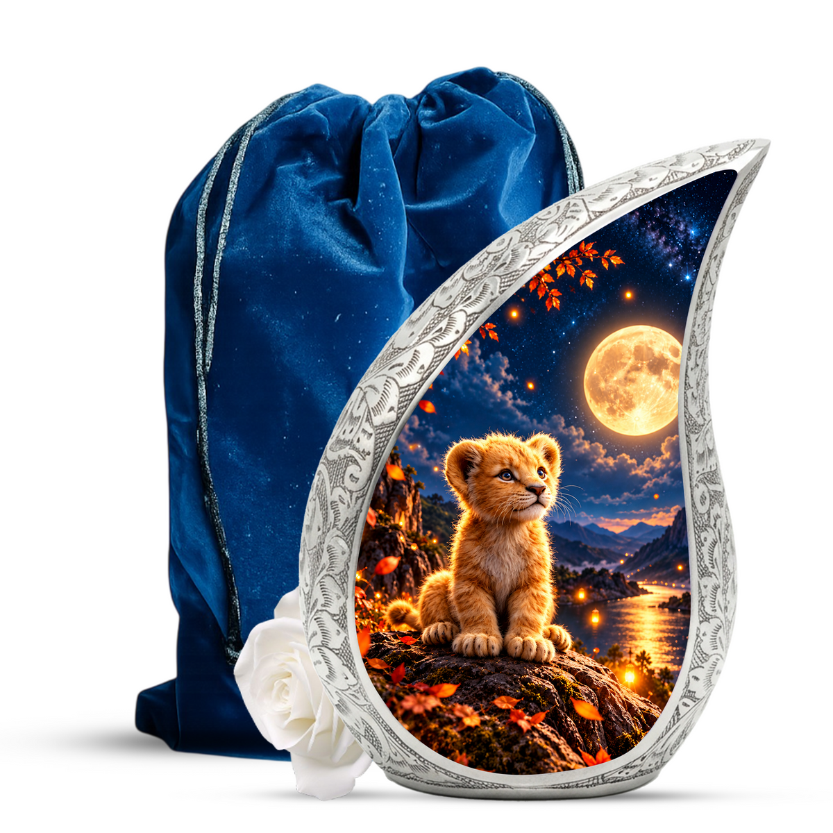 Kitten Urn for Ashes, Cat Cremation Urn with Moonlit Artwork for human Ashes