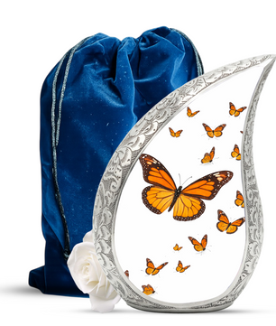 Butterfly Personalized Cremation Urn – Teardrop Style Aluminum Memorial Urn, 10 Inch