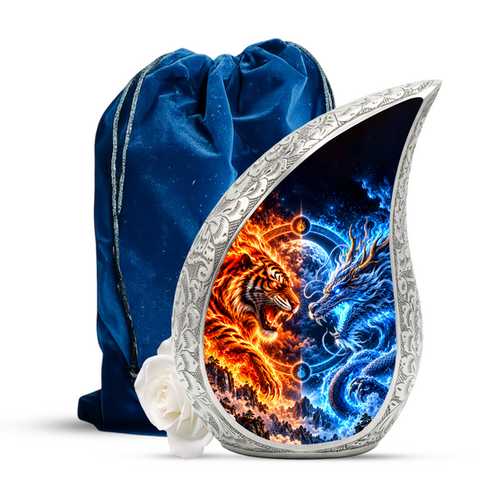 Tiger and Dragon Cremation Urn for Ashes, Fire and Ice Memorial Urn