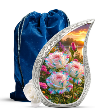 White Rose Adult Urn for Human Ashes – Elegant Memorial Urn for Mom,