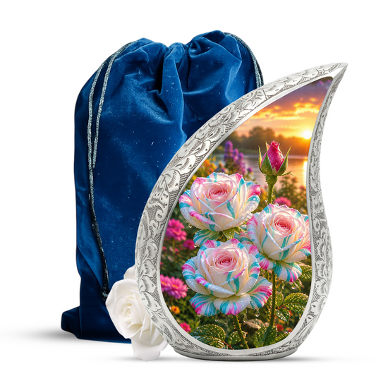 White Rose Adult Urn for Human Ashes – Elegant Memorial Urn for Mom,