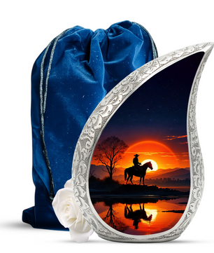 Cowboy Sunset Adult Urn for Human Ashes – Western Cowboy Cremation Urn