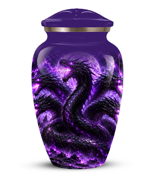Purple Dragon Cremation Urn for Ashes | Personalized Dragon Memorial Urn | Three Headed Dragon Adult Urn