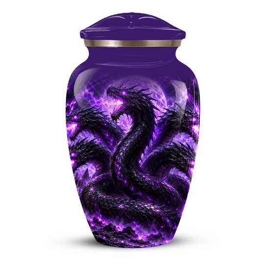 Purple Dragon Cremation Urn for Ashes | Personalized Dragon Memorial Urn | Three Headed Dragon Adult Urn