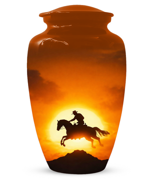 Western Cowboy Cremation Urn for Dad | Horse Memorial Urn for Human Ashes