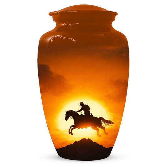 Western Cowboy Cremation Urn for Dad | Horse Memorial Urn for Human Ashes
