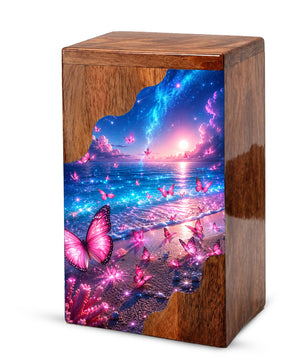 Celestial Butterfly Wooden Cremation Urn – Butterfly Memorial Urn for Human Ashes