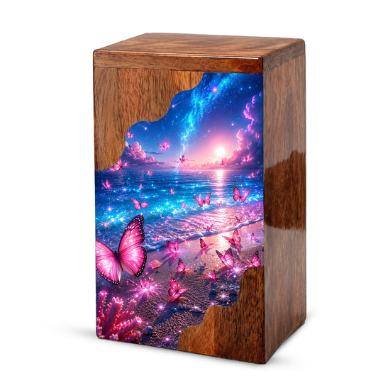 Celestial Butterfly Wooden Cremation Urn – Butterfly Memorial Urn for Human Ashes