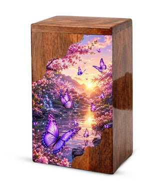 Butterfly Wooden Cremation Urn | Urn for Mom | Wooden Urn for Human Ashes