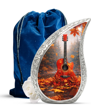 Personalized Guitar Cremation Urn – Custom Music Memorial Urn for Ashes, Teardrop Aluminum Urn, 10 Inch