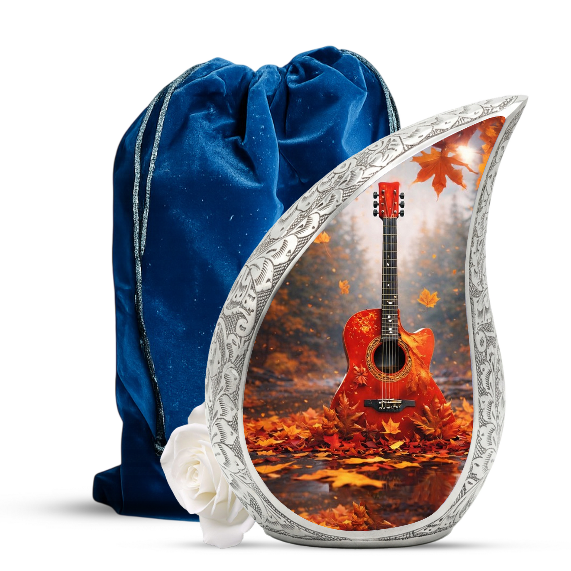 Personalized Guitar Cremation Urn – Custom Music Memorial Urn for Ashes, Teardrop Aluminum Urn, 10 Inch
