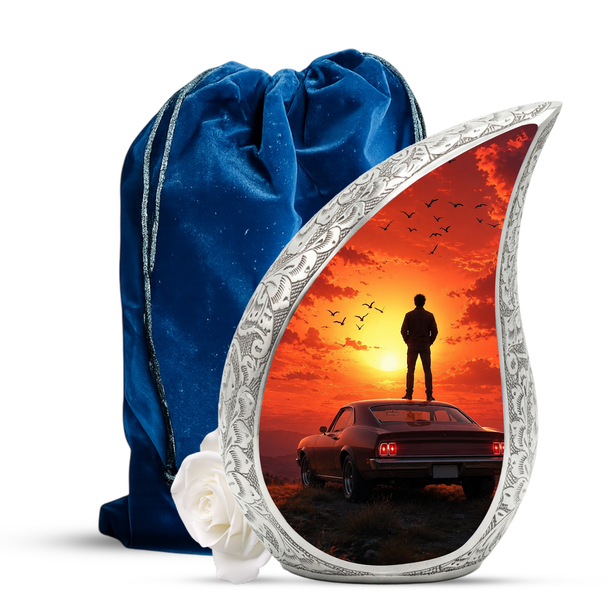 Classic Muscle Car Sunset Urn for Adult Ashes – Vintage Car Memorial Cremation Urn