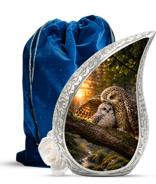 Owl Sunset Urn for Human Ashes | Beautiful Owl Adult Cremation Urn | Wildlife Sunset Memorial Urn