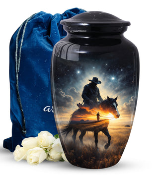 Cowboy Horse Urns for Dad, Western Cremation Large Urn for Men