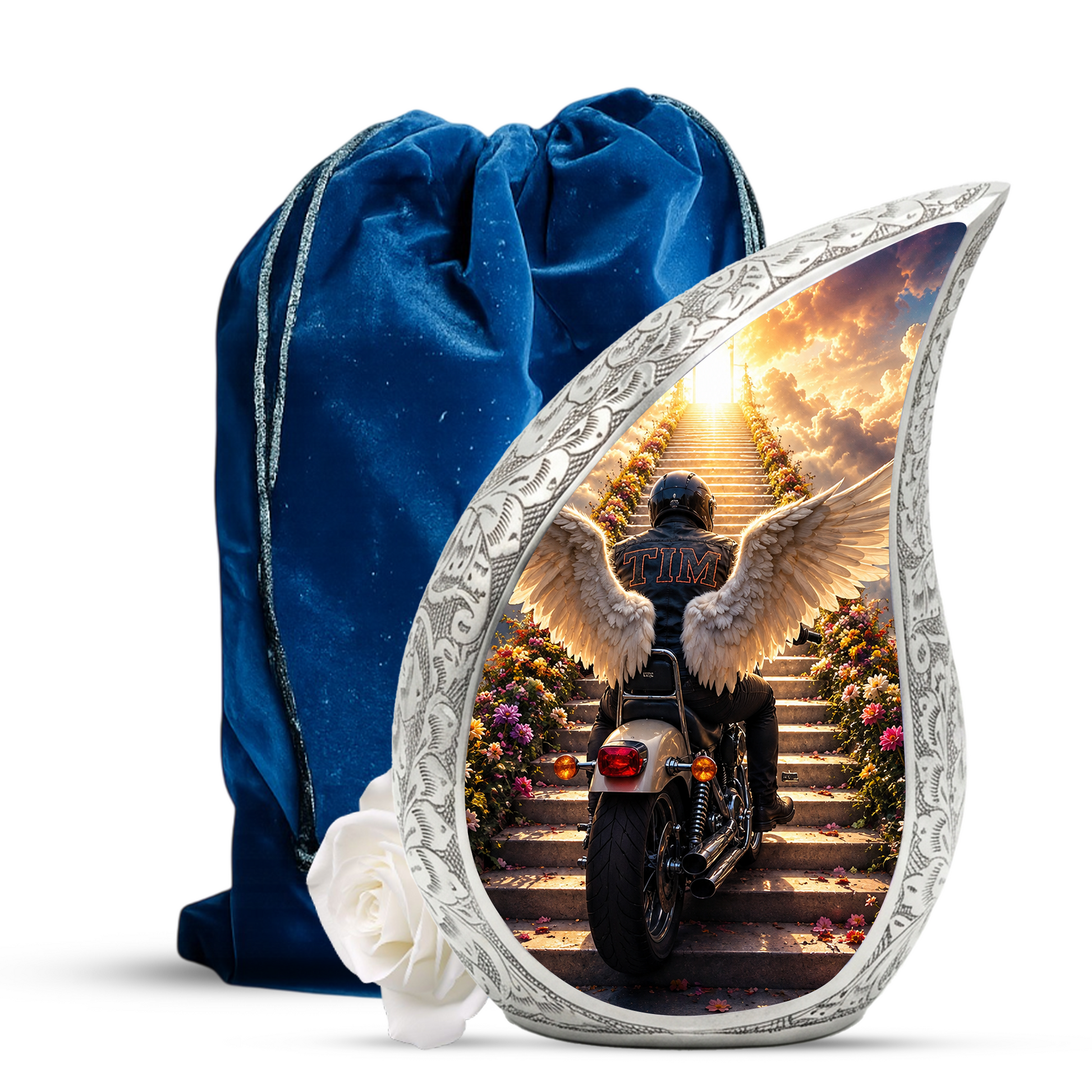 Motorcycle Angel Wings Urn for Dad Ashes | Motorcycle Cremation Urn for Men, Adult Male Memorial Urn for Father,