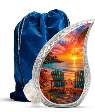 Beach Sunset Adult Cremation Urn for Mom, Dad, Women & Men, Tropical Memorial Urn for Ashes