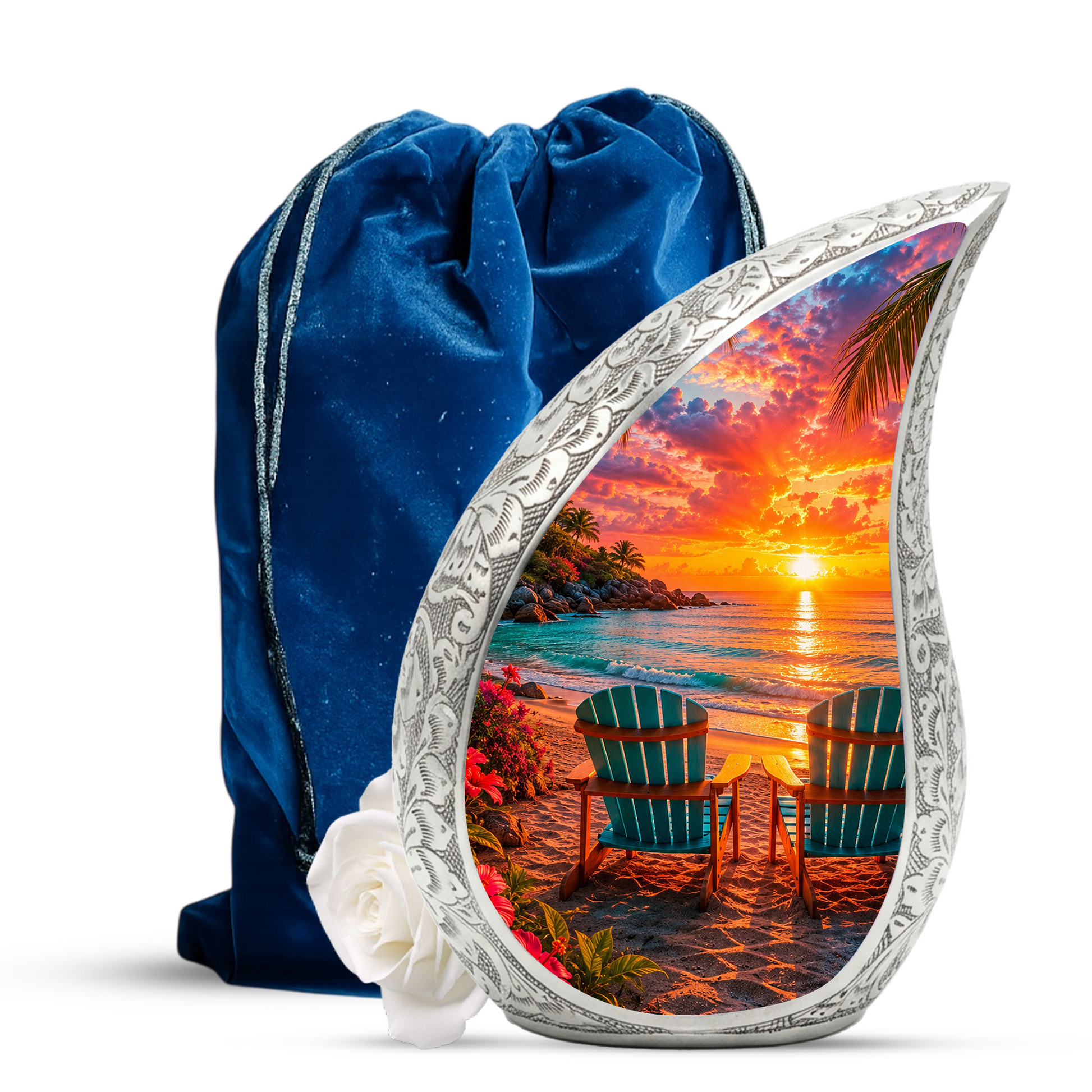 Beach Sunset Adult Cremation Urn for Mom, Dad, Women & Men, Tropical Memorial Urn for Ashes